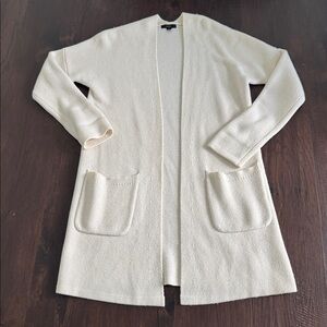 J.CREW LONGLINE CARDIGAN OFF WHITE POCKETS TIGHT KNIT SOFT BRUSHED SIZE SMALL